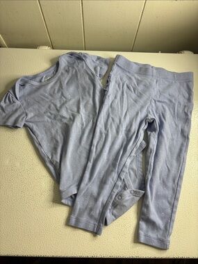 398 - Light Blue Dot Baby Two-Piece Bodysuit & Leggings Set